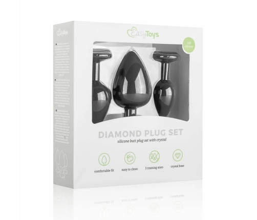 EasyToys Silicone Anal Trainer Set with Decorative Gem Black 3 pcs