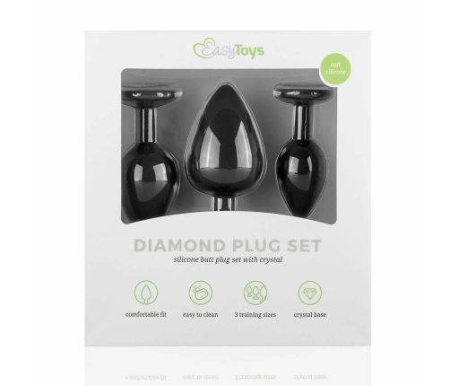 EasyToys Silicone Anal Trainer Set with Decorative Gem Black 3 pcs