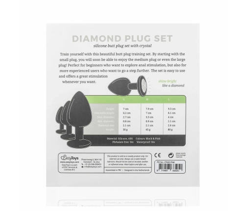 EasyToys Silicone Anal Trainer Set with Decorative Gem Black 3 pcs