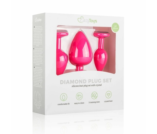 EasyToys Silicone Jewel Plug Set Pink - 3 Sizes, Decorative Base