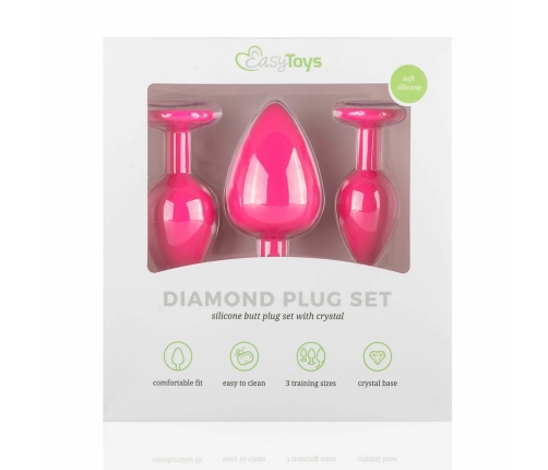 EasyToys Silicone Jewel Plug Set Pink - 3 Sizes, Decorative Base