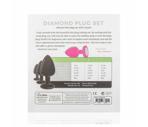 EasyToys Silicone Jewel Plug Set Pink - 3 Sizes, Decorative Base