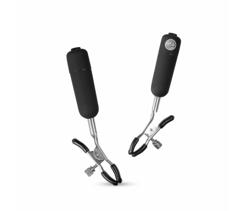 EasyToys Vibrating Adjustable Nipple Clamps with 10-Mode Bullets, Black