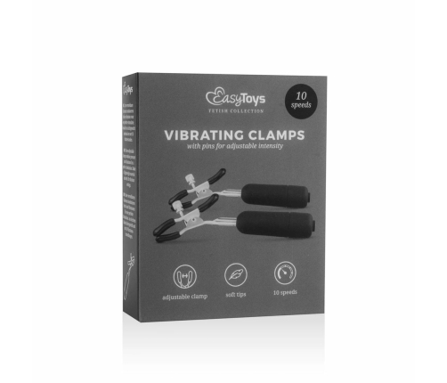 EasyToys Vibrating Adjustable Nipple Clamps with 10-Mode Bullets, Black