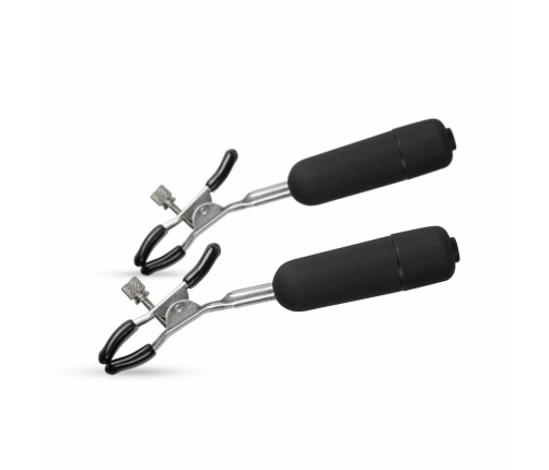 EasyToys Vibrating Adjustable Nipple Clamps with 10-Mode Bullets, Black