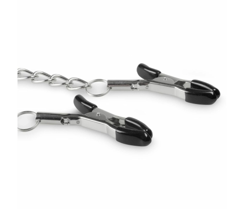 EasyToys Adjustable Metal Nipple Clamps with Chain - Silver Finish