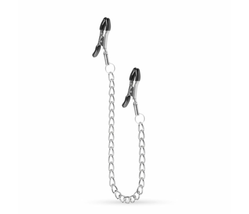 EasyToys Adjustable Metal Nipple Clamps with Chain - Silver Finish