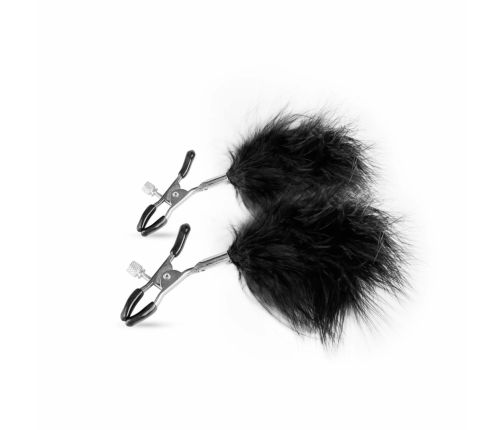 EasyToys Adjustable Nipple Clamps with Soft Feathers - Silver/Black