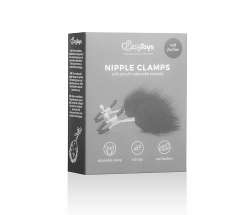 EasyToys Adjustable Nipple Clamps with Soft Feathers - Silver/Black