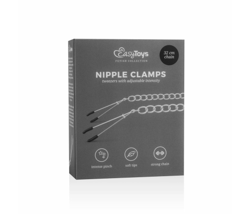 EasyToys Adjustable Tweezer Nipple Clamps with Metal Chain - Black