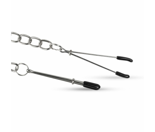 EasyToys Adjustable Tweezer Nipple Clamps with Metal Chain - Black