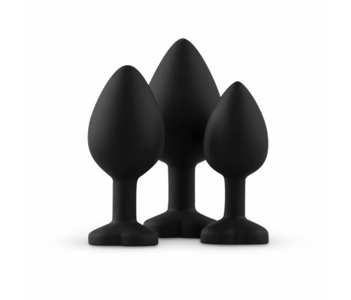 EasyToys 3-Piece Silicone Plug Set with Decorative Heart Gem, Black