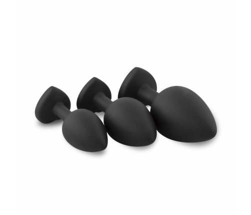 EasyToys 3-Piece Silicone Plug Set with Decorative Heart Gem, Black