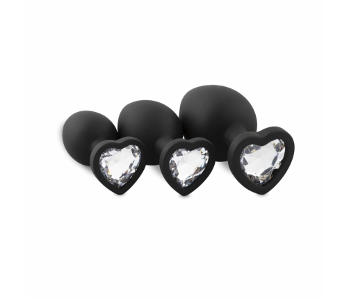 EasyToys 3-Piece Silicone Plug Set with Decorative Heart Gem, Black