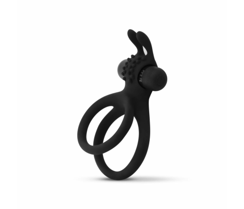 Share Ring Dual Vibrating Silicone Intimate Ring with Rabbit Ears Black