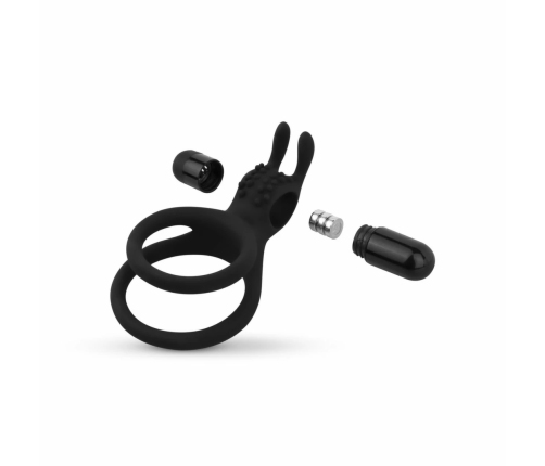 Share Ring Dual Vibrating Silicone Intimate Ring with Rabbit Ears Black