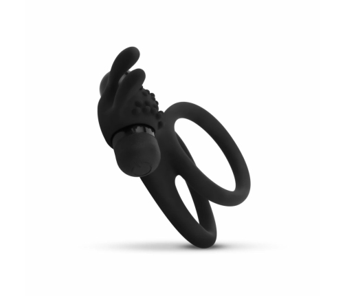 Share Ring Dual Vibrating Silicone Intimate Ring with Rabbit Ears Black