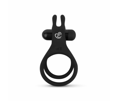 Share Ring Dual Vibrating Silicone Intimate Ring with Rabbit Ears Black