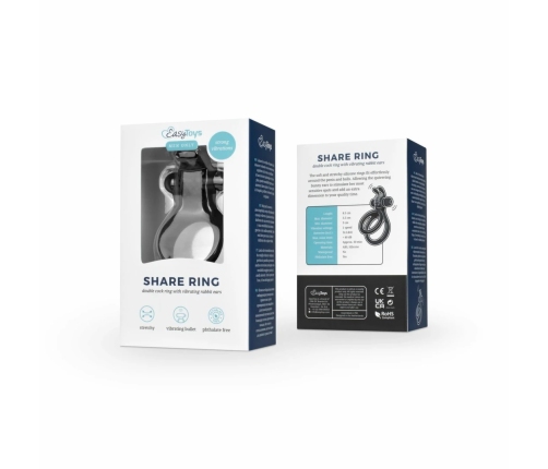Share Ring Dual Vibrating Silicone Intimate Ring with Rabbit Ears Black