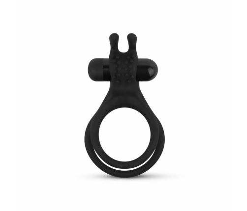 Share Ring Dual Vibrating Silicone Intimate Ring with Rabbit Ears Black