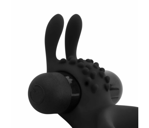 Share Ring Dual Vibrating Silicone Intimate Ring with Rabbit Ears Black