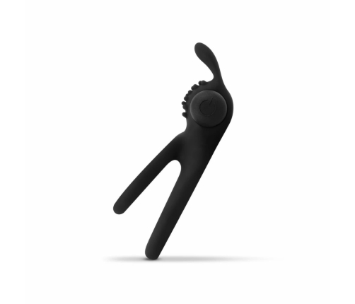 Share Ring Dual Vibrating Silicone Intimate Ring with Rabbit Ears Black