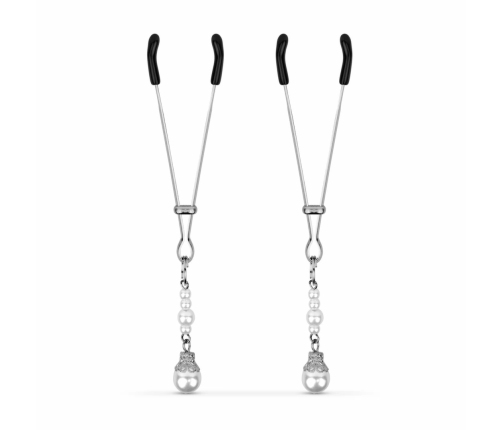 EasyToys Silver Adjustable Nipple Clamps with Decorative Pearls