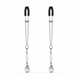 EasyToys Silver Adjustable Nipple Clamps with Decorative Pearls