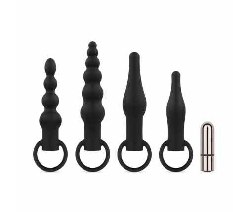 EasyToys Silicone Anal Plug Set with Vibrating Bullet - Black, 4 Sizes