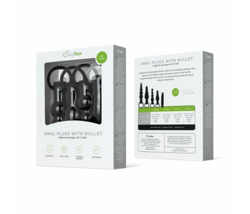 EasyToys Silicone Anal Plug Set with Vibrating Bullet - Black, 4 Sizes
