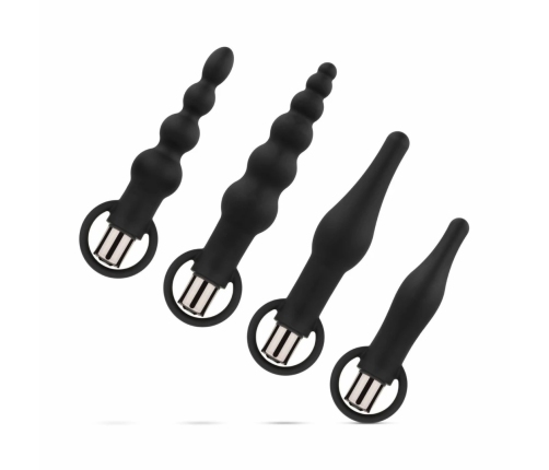 EasyToys Silicone Anal Plug Set with Vibrating Bullet - Black, 4 Sizes