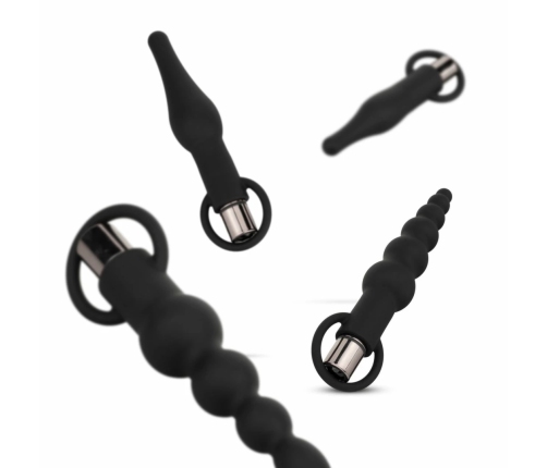 EasyToys Silicone Anal Plug Set with Vibrating Bullet - Black, 4 Sizes