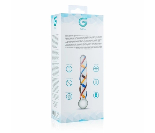 Gildo Glass Intimate Device No. 10 - Transparent with Color Stripes, Medium Size
