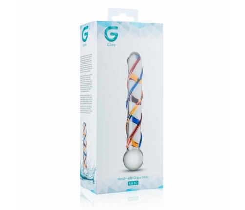 Gildo Glass Intimate Device No. 10 - Transparent with Color Stripes, Medium Size