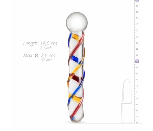 Gildo Glass Intimate Device No. 10 - Transparent with Color Stripes, Medium Size