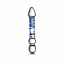 EasyToys Glass Series Model 21 - Dual-Ended Transparent Blue-Accented Glass Wand