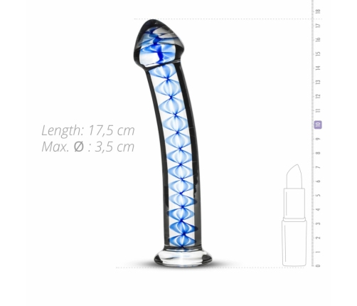 Glas Glass Intimate Model No. 4 - Transparent with Blue Spiral, Flat Base