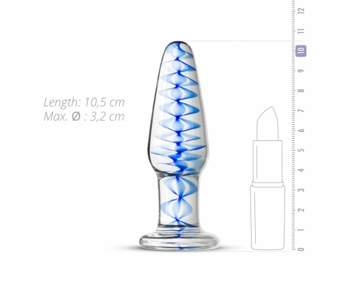 EasyToys Glass Intimate Plug No. 23 Transparent with Blue Spiral, Medium