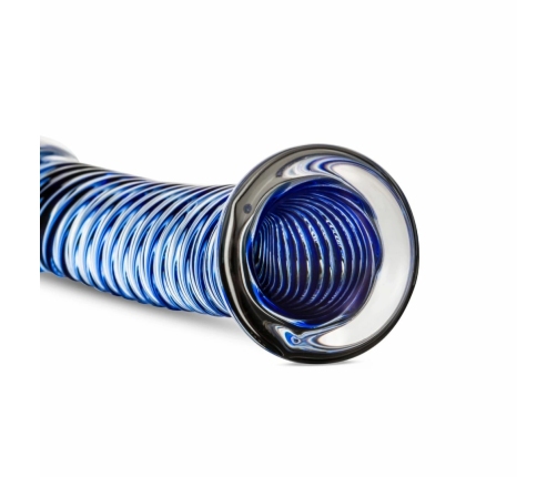 Glas Curved Glass Intimate Device No. 5 - Transparent with Blue Accents, Ribbed Shaft