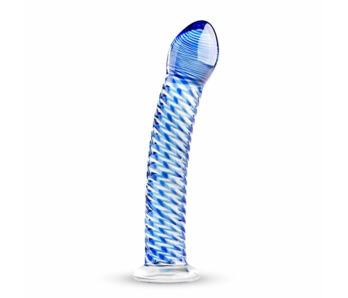 Glas Curved Glass Intimate Device No. 5 - Transparent with Blue Accents, Ribbed Shaft