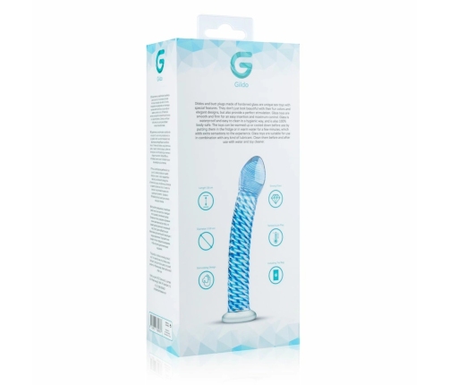 Glas Curved Glass Intimate Device No. 5 - Transparent with Blue Accents, Ribbed Shaft
