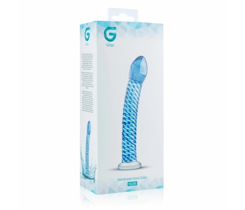 Glas Curved Glass Intimate Device No. 5 - Transparent with Blue Accents, Ribbed Shaft