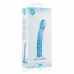 Glas Curved Glass Intimate Device No. 5 - Transparent with Blue Accents, Ribbed Shaft