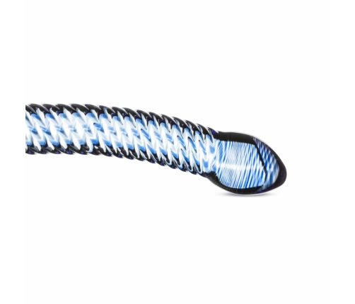 Glas Curved Glass Intimate Device No. 5 - Transparent with Blue Accents, Ribbed Shaft