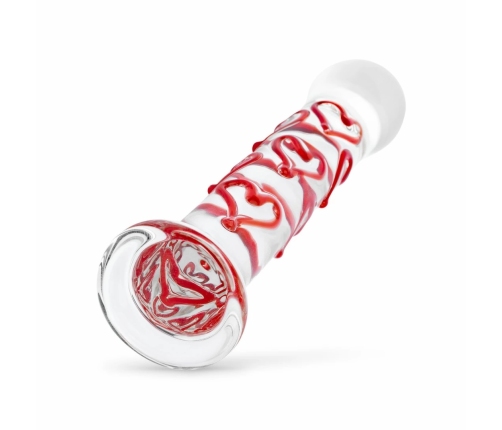 Gildo Glass Intimate Massager No. 30 with Decorative Red Hearts, Clear