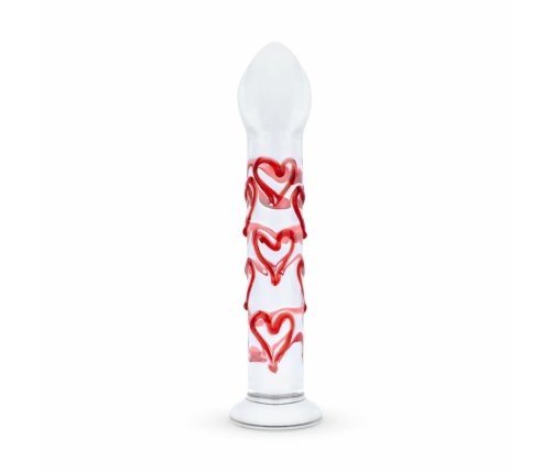 Gildo Glass Intimate Massager No. 30 with Decorative Red Hearts, Clear