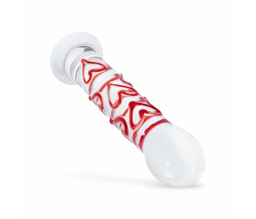 Gildo Glass Intimate Massager No. 30 with Decorative Red Hearts, Clear