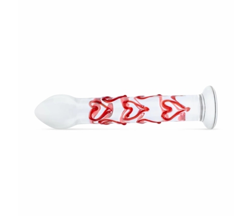 Gildo Glass Intimate Massager No. 30 with Decorative Red Hearts, Clear