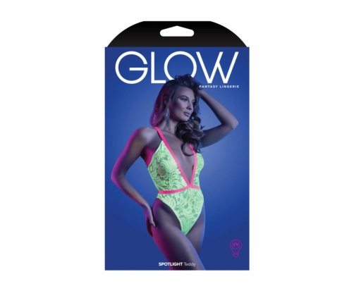 SPOTLIGHT Contrast Neon Green Elastic Lace Bodysuit with Snap Fastening