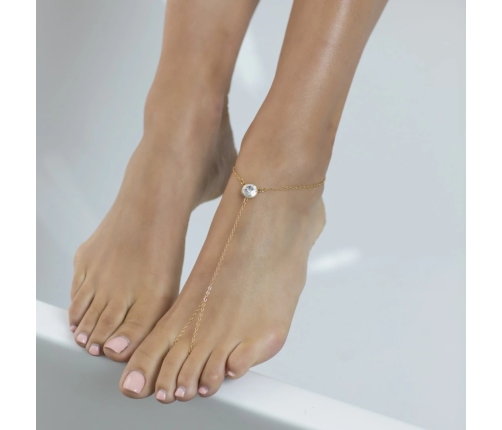 Otazu Imelda Gold-Plated Anklet with Swarovski Crystal, Adjustable 24-31 cm